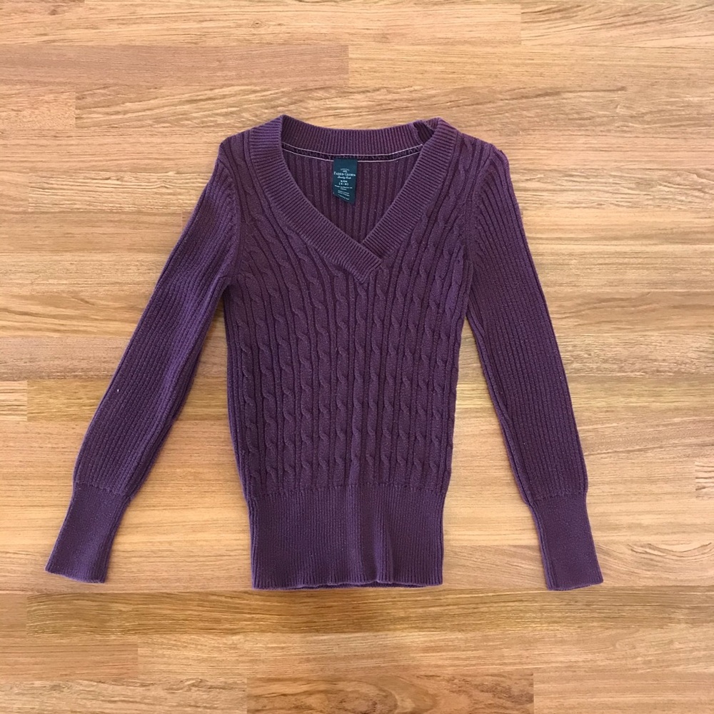 🌈 2/$10 Faded Glory purple cotton ribbed V-neck sweater
